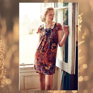 Anthropologie Pintura Floral Silk Mini Cottage Core 90’s vibe dress